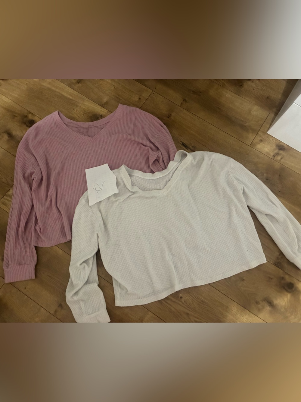 Aeropostale Women's Waffle Knit Crew Sweater Duo — Mauve Pink & White *lot of 2*